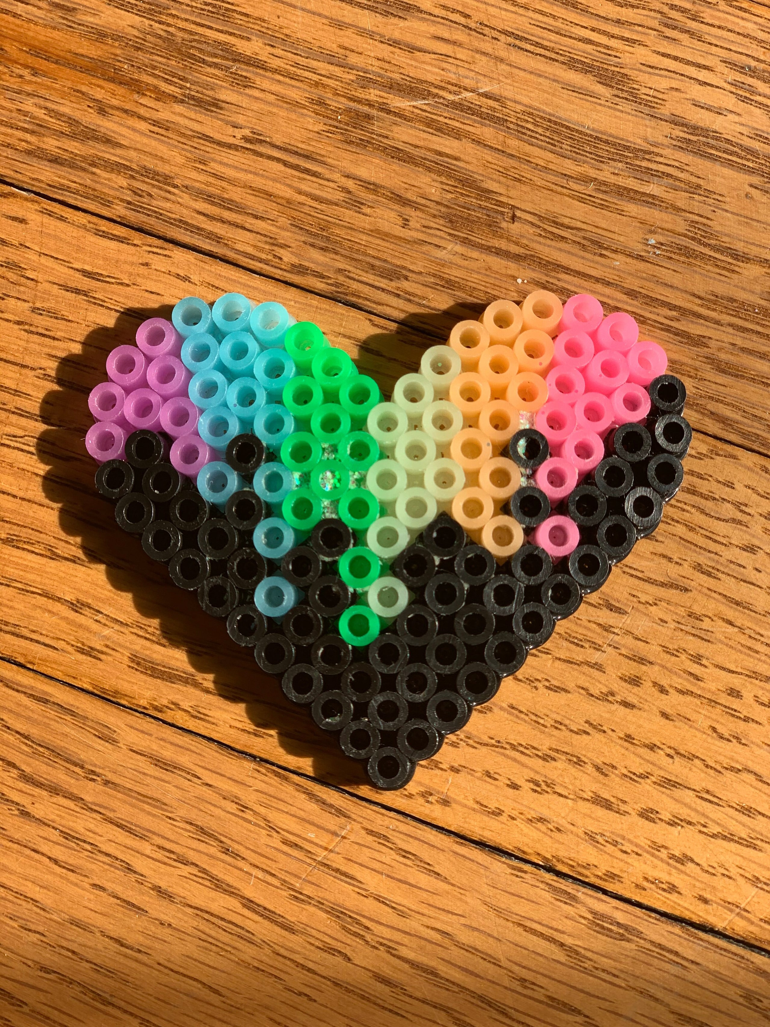 Rainbow and Black Heart Perler Bead